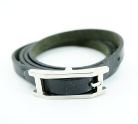 HERMES BRACELET size：M エルメス アピ3 ブレスレット アクセサリー 3重巻き チョーカー シルバー×ブラック JSB鑑定済み