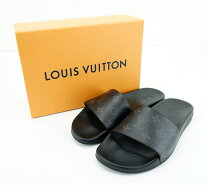 LOUIS VUITTON 黒本革サンダルメンズ6ハーフソール3センチ