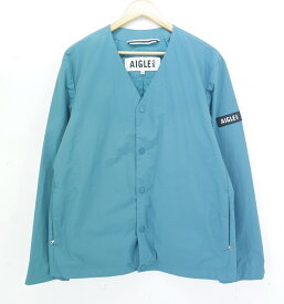 AIGLE NO COLLAR JACKET size：M エーグル ノーカラージャケット 撥水 カーディガン アウター イドロ（ブルー） ZBHAH17