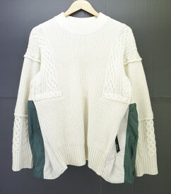 sacai 21AW WOOL KNIT PULLOVER size：1 サカイ ウール ニット プルオーバー ナイロン切替 アイボリー×グリーン 21-02653M