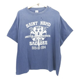 SAINT MICHAEL × NEIGHBORHOOD 25SS S/S SAINT NBHD Tee size：XXL セントマイケル ネイバーフッド コラボ プリント 半袖Tシャツ ダメージ加工 ネイビー SM-HR8-0000-C71 25119SMN-CSM04S Made in Japan