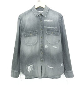 CALEE 19SS L/S DENIM WORK SHIRT size：M キャリー デニム ワークシャツ 長袖シャツ ボタンシャツ ダメージリペア加工 ブラック Made in Japan