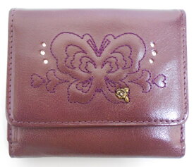 ANNA SUI/アナスイWホック 二つ折り財布 レザー 薄紫ボルドー ワインレッド ショートウォレット 美品