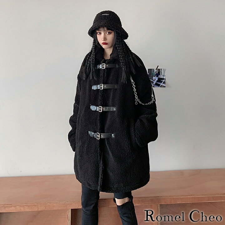 楽天市場 送料無料 Romelcheo 羊耳 フード マフラー 付き ボア ダッフル ジャケット ミドル丈 コート フリース もこもこ 帽子 襟巻き ひつじ アニマルフード チェーン 暖かい 中綿 冬 原宿系 地雷系 病みかわ ガーリー パンク ロック カジュアル ファッション