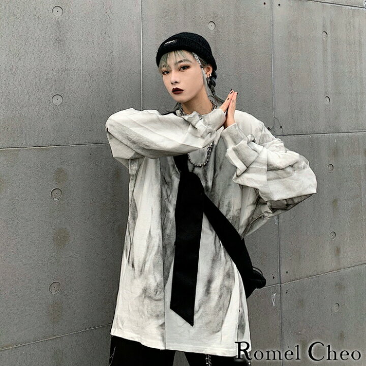 楽天市場 送料無料 Romelcheo ハイ ストリート モノクロ グラデーション ロンt ロング Tシャツ 長袖 ストリート系 原宿系 ファッション メンズ レディース ユニセックス ビッグシルエット B系 ボード系 ロメルチェオ Romelcheo