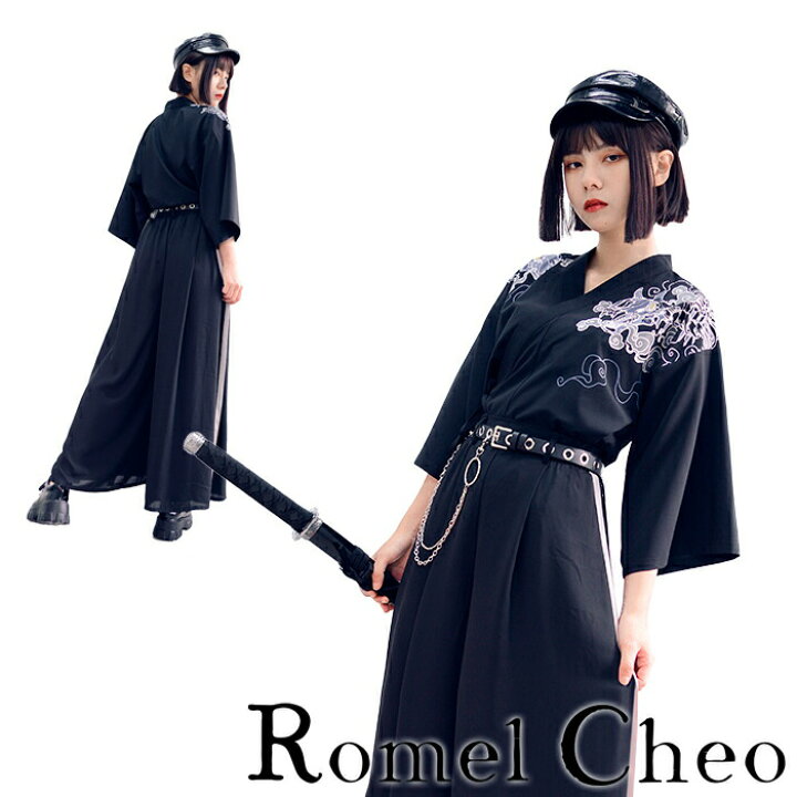 楽天市場 Romelcheo 妖怪 和風 シャツ 和柄 モダン 着物 プリント モノトーン レディース レトロ ストリート系 モード系 原宿系 コスプレ 侍 エスニック サブカル ファッション 青文字系 病みかわいい 個性的 個性派 病み系 ブランド ロメルチェオ Romelcheo