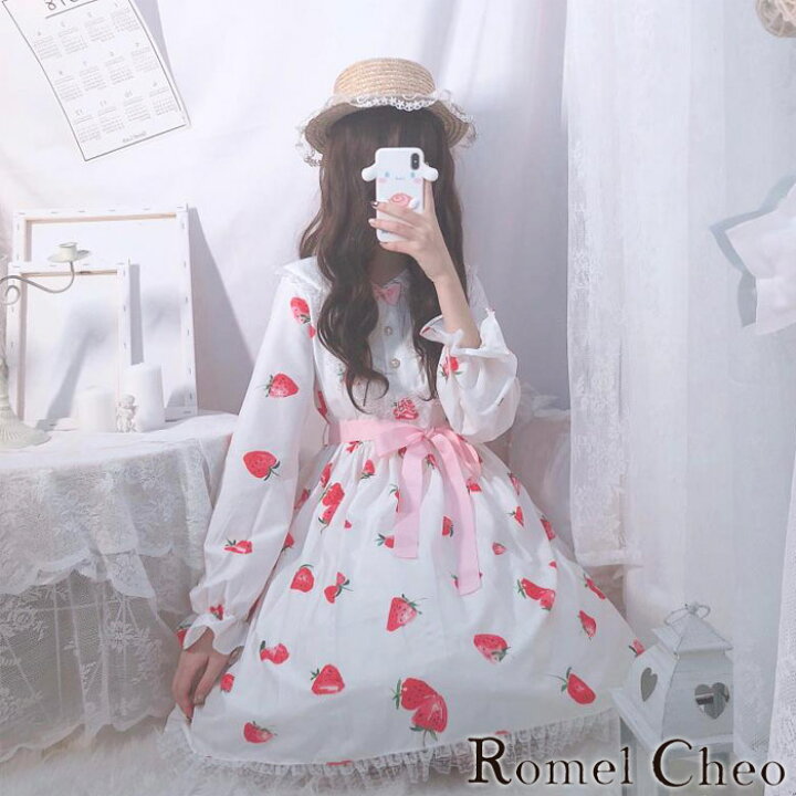 楽天市場】RomelCheo いちごワンピース レディース 長袖 ロリータ 
