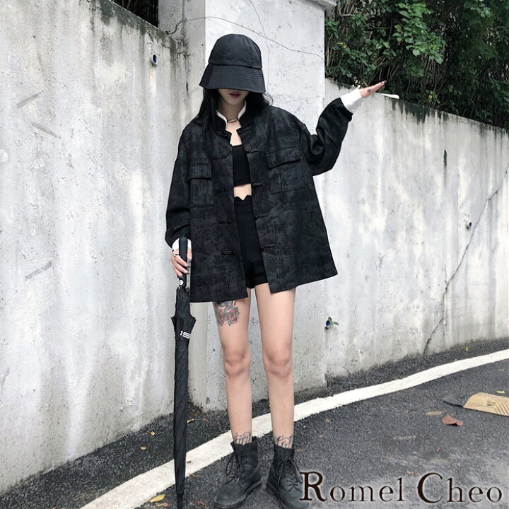 楽天市場 送料無料 Romelcheo モザイク柄 チャイナシャツ 秋冬 厚手 モントーン モード 長袖 冬服 漢服 レディース チャイナボタン シャツ 羽織り ゆったり 暖かい チャイナ風 病み 原宿系 ストリート系 青文字系 ファッション ロメルチェオ Romelcheo