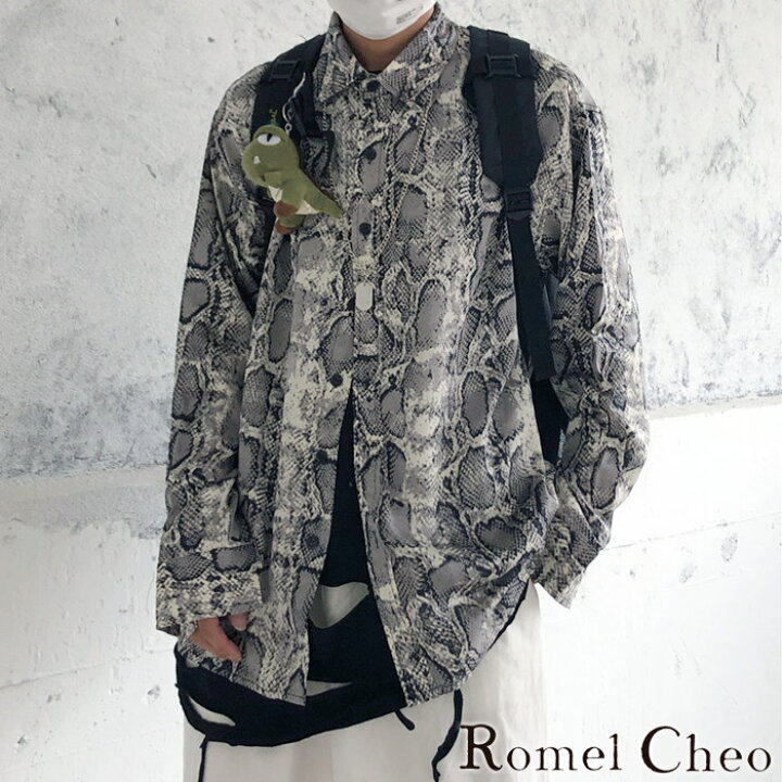楽天市場 送料無料 Romelcheo パイソン柄シャツ ヘビ柄 オーバーサイズ ビッグシルエット 長袖 羽織 メンズ モード ストリート カジュアル パンク ロック ファッション 個性的 韓国 原宿系 カジュアル ロメルチェオ Romelcheo