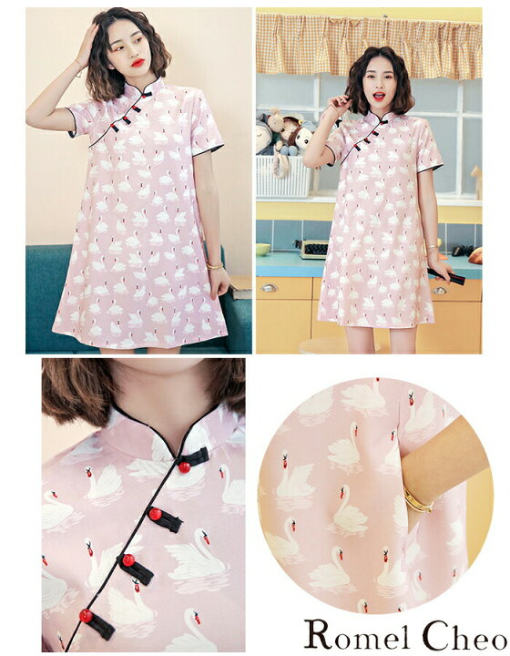 楽天市場 Romelcheo 白鳥柄ピンクチャイナミニワンピ チャイナドレス チャイナボタン ワンピース ゆったり カジュアル Aライン 総柄 動物柄 半袖 ミニ丈 アジアン エスニック 民族風 原宿系 青文字系 ゆめかわ ロリータ ファッション ロメルチェオ Romelcheo