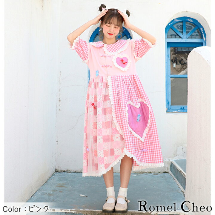 楽天市場】RomelCheo 原宿系 パッチワーク リメイク風 ワンピース 半袖  