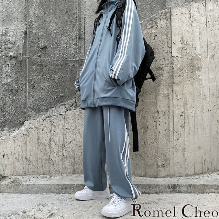 楽天市場 送料無料 Romelcheo ラインジャージセット 長袖 セットアップ 上下セット フード付きジャージ オバーサイズ ゆったり サイドラインジャージ おしゃれジャージ メンズ レディース モード系 ストリート 個性的 原宿系 青文字系 カジュアル ファッション