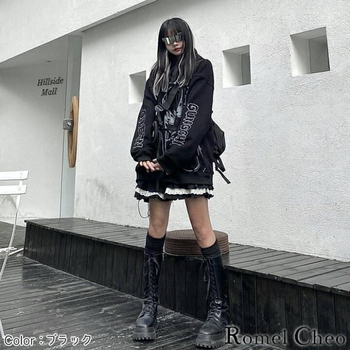 楽天市場 送料無料 Romelcheo 原宿系 ナース 裏ボア フリース パーカー プルオーバー アニメ風 イラスト 看護師 注射器 長袖 裏起毛 レディース ストリート系 青文字 病みかわいい サブカル ロリータ ガーリー ファッション ロメルチェオ Romelcheo