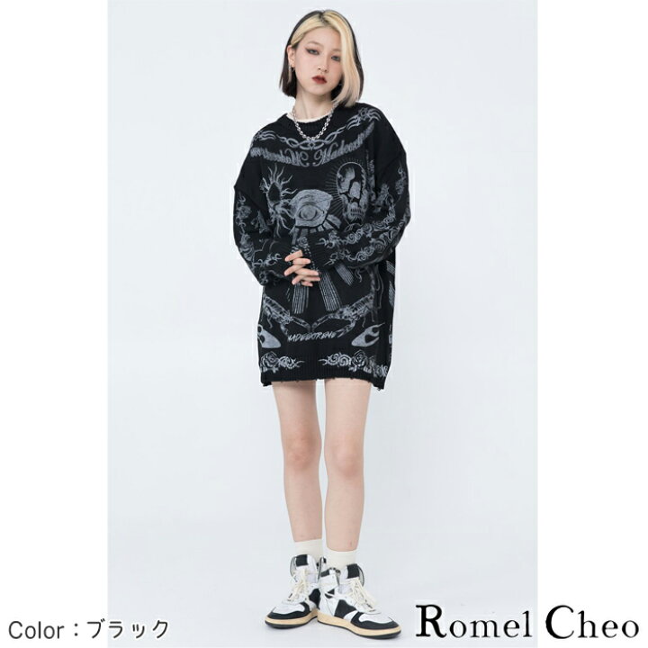 楽天市場】【送料無料】 RomelCheo ゴシック プリント ロング セーター 