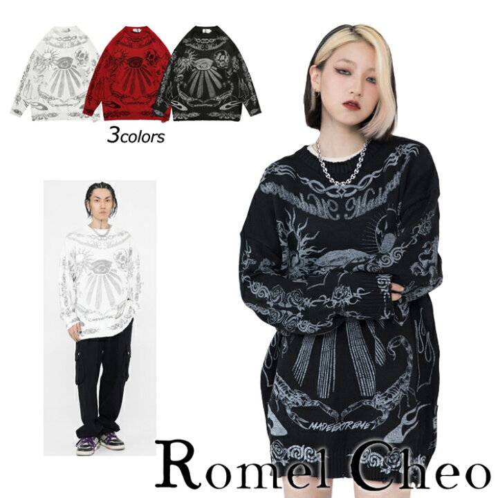 楽天市場】【送料無料】 RomelCheo ゴシック プリント ロング セーター 