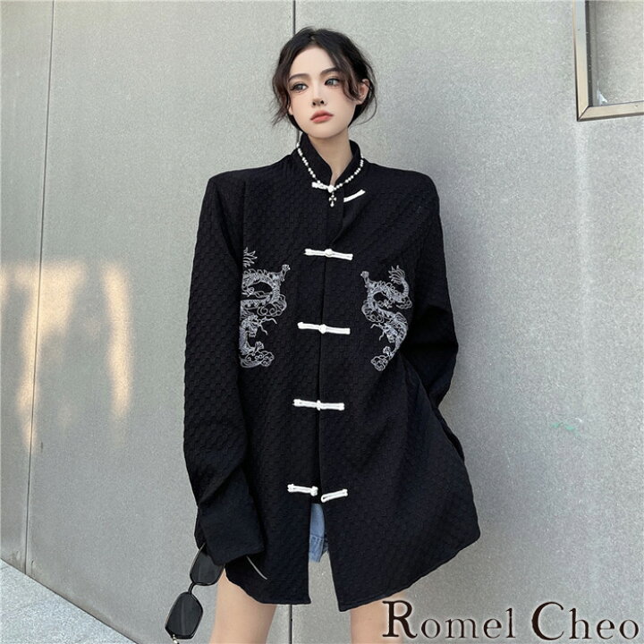 楽天市場】【送料無料】RomelCheo 龍刺繍エンボスチャイナシャツ 