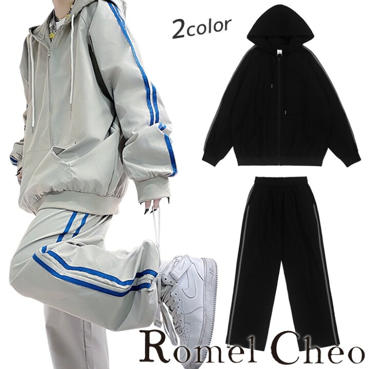 楽天市場】RomelCheo ナイロン素材 二本ライン ジャージセット メンズ 