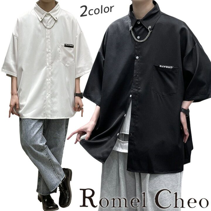 楽天市場】RomelCheo チェーン付き 韓国ストリートシャツ 5分丈 