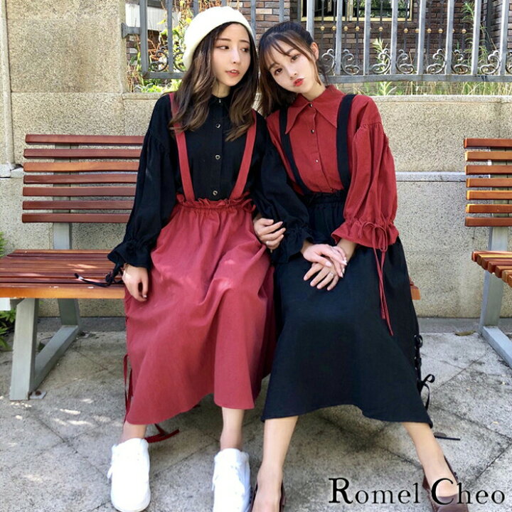 楽天市場】RomelCheo サロペット スカート レースアップ 編み上げ 