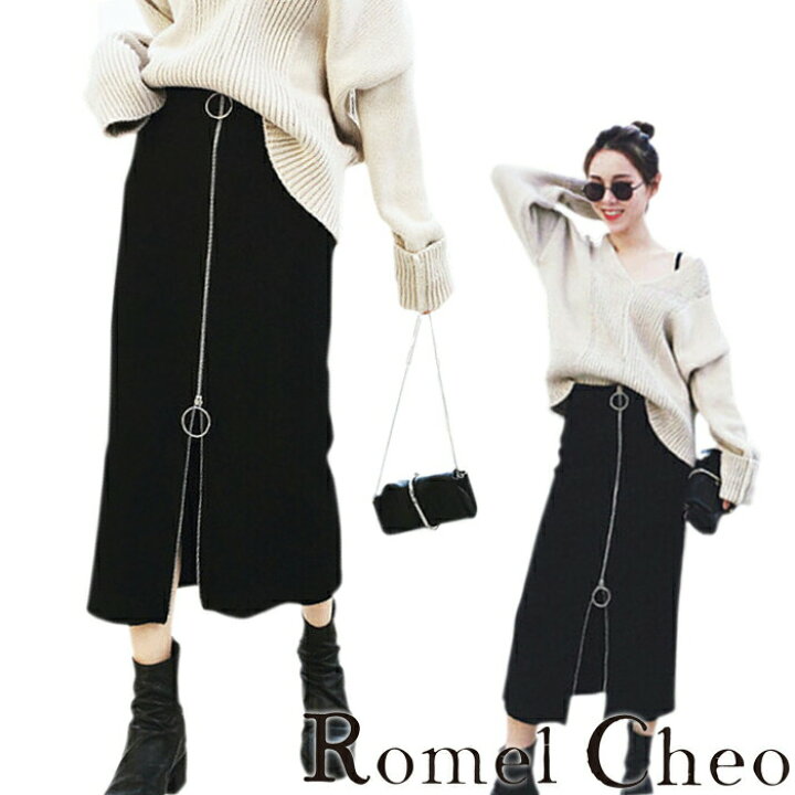 楽天市場】RomelCheo ジップスカート モントーン フロントジップ 