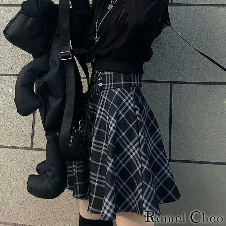 楽天市場】RomelCheo 白黒 チェック ミニ スカート チェック柄 格子柄 