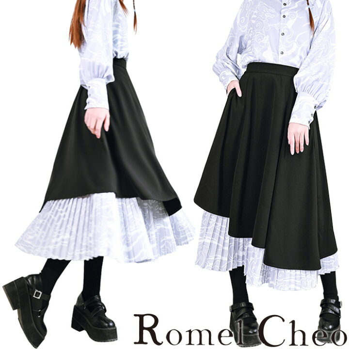 楽天市場】【送料無料】RomelCheo 和柄 切り替え スカート プリーツ 