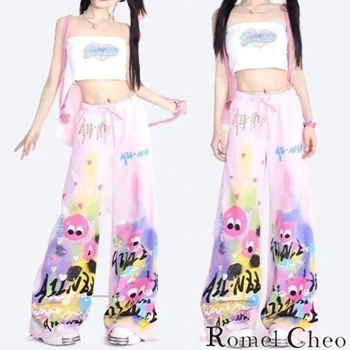 楽天市場】【送料無料】RomelCheo レインボー落書き風パンツ ワイド  