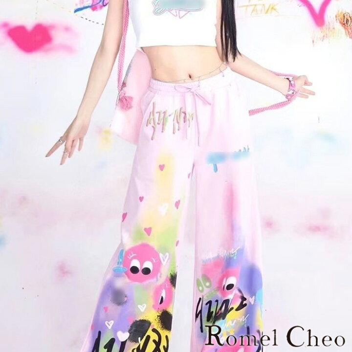 楽天市場】【送料無料】RomelCheo レインボー落書き風パンツ ワイド  