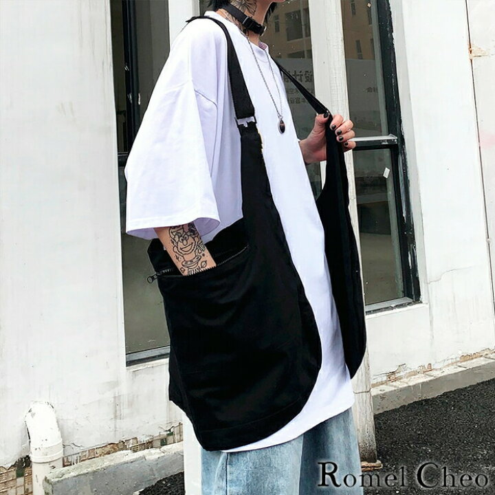 楽天市場 送料無料 Romelcheo ベスト ショルダー バッグ 2way 肩掛け 斜めがけ カバン 大きめ 大きい メンズ レディース ユニセックス 男女兼用 着る 黒 メッセンジャー 韓国 ファッション 原宿系 ストリート系 カジュアル ロメルチェオ Romelcheo