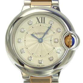 【中古】 カルティエ CARTIER バロンブルーSM レディース クォーツ 腕時計 SS PG 11Pダイヤ シルバー文字盤 WE902030 新入荷 CA0416