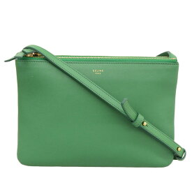 【中古】 セリーヌ CELINE トリオ ショルダーバッグ ポシェット レザー グリーン 新入荷 OB1547