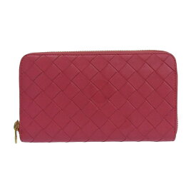 【中古】 ボッテガヴェネタ BOTTEGA VENETA イントレチャート ラウンドファスナー 長財布 レザー ピンク 新入荷 OBB0533