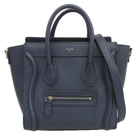 【中古】 セリーヌ CELINE ラゲージ ナノショッパー 2WAYバッグ ハンドバッグ ショルダーバッグ レザー ネイビー 新入荷 OB1763
