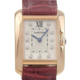 【中古】 カルティエ CARTIER タンクアングレーズSM レディース クォーツ シルバー文字盤 11Pダイヤモンド PG/革 WJTA0007 新入荷 CA0471