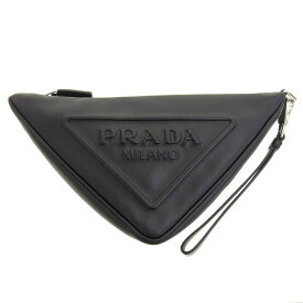 【中古】 プラダ PRADA クラッチバッグ トライアングル セカンドバッグ ポーチ レザー ブラック 1NE039 新入荷 OB2252