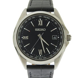 【中古】 セイコー SEIKO ワールドタイム メンズ ソーラー電波 腕時計 チタニウム/革 ブラック文字盤 SBTM297 新入荷 OW0451
