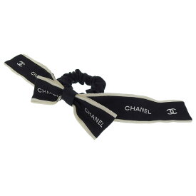 【中古】 シャネル CHANEL ヘアアクセサリー ヘアゴム シュシュ リボン シルク ブラック ホワイト 新入荷 CH0993