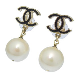 【中古】 シャネル CHANEL ココマーク ピアス フェイクパール ブラック ゴールド色 06A 新入荷 CH1005