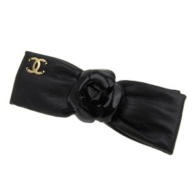 【中古】 シャネル CHANEL バレッタ ヘアアクセサリー ココマーク カメリア GP/レザー ブラック A20A 新入荷 CH1020