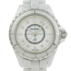 【中古】 シャネル CHANEL J12 レディース クォーツ 腕時計 SS/セラミック 8Pダイヤモンド シェル文字盤 H2570 新入荷 CH1027