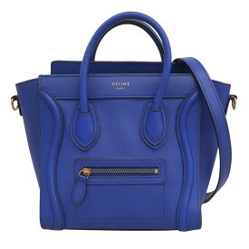 【中古】 セリーヌ CELINE ラゲージ ナノショッパー 2WAYバッグ ハンドバッグ ショルダーバッグ レザー ブルー 新入荷 OB2759