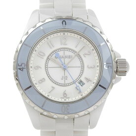 【中古】 シャネル CHANEL J12 レディース クォーツ 腕時計 セラミック/SS ソフトブルー ホワイト文字盤 H4340 世界限定1200本 新入荷 CH1057