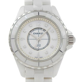 【中古】 シャネル CHANEL J12 レディース クォーツ 腕時計 セラミック/SS 8Pダイヤモンド シェル文字盤 H2570 新入荷 CH1062