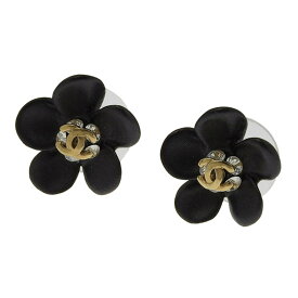 【中古】 シャネル CHANEL フラワー ココマーク ピアス ラインストーン ブラック ゴールド色 02A 新入荷 CH1106