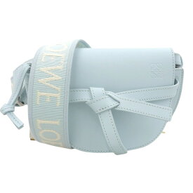 【中古】 ロエベ LOEWE ミニゲート 斜め掛け ショルダーバッグ レザー ライトブルー A650N46X13 新入荷 OB2551