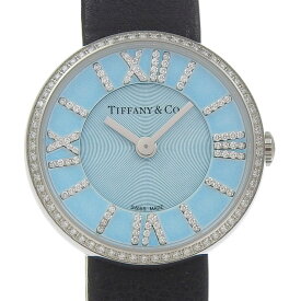 【中古】 ティファニー TIFFANY & Co. アトラス2ハンド レディース クォーツ 腕時計 ダイヤ SS/革 ライトブルー文字盤 62867442 新入荷 TI0351