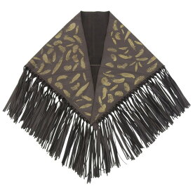 【中古】 エルメス HERMES トライアングル フリンジ ショール レザー ブラウン PLUMES(羽根) 新入荷 HE1163