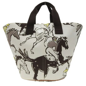 【中古】 エルメス HERMES パニエドプラージュPM トートバッグ キャンバス ホワイト/グレージュ 馬 新入荷 HE1165