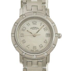 【中古】 エルメス HERMES 時計 クリッパーナクレ レディース クォーツ 腕時計 ベゼル12Pダイヤモンド SS シェル文字盤 CL4.230 新入荷 HE1187
