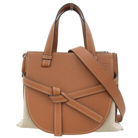 【中古】 ロエベ LOEWE ゲートトップハンドル 2WAYバッグ ハンドバッグ ショルダーバッグ キャンバス/レザー ベージュ/ブラウン 新入荷 OB2728